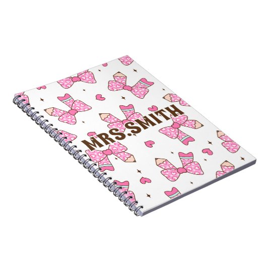 Custom Name Pencil Coquette Bow  Notitieboek (Rechterzijde)