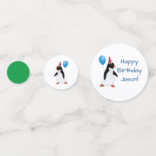 Custom Name Penguin Blue Balloon Table Confetti (Voorkanten)