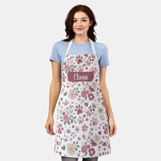 Custom Name Pet Lover Apron - Romantic Floral Schort (Gedragen)
