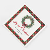 Custom Name Pine Wreath Christmas Napkin Design Servet (Hoek)