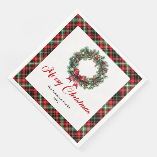 Custom Name Pine Wreath Christmas Napkin Design Servet (Hoek)