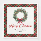 Custom Name Pine Wreath Christmas Napkin Design Servet (Voorkant)