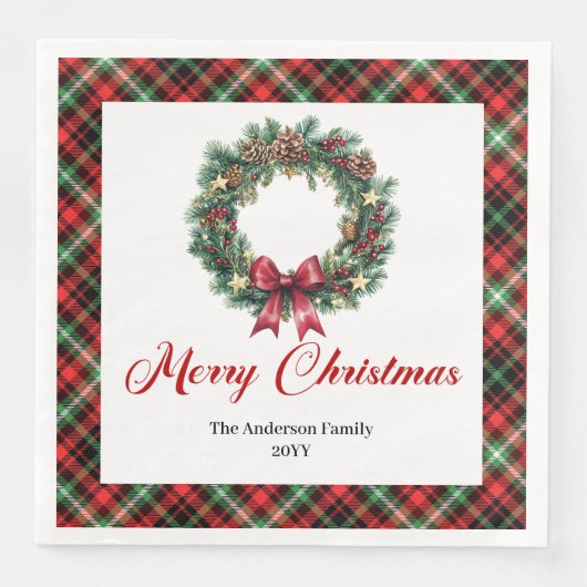 Custom Name Pine Wreath Christmas Napkin Design Servet (Voorkant)