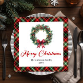 Custom Name Pine Wreath Christmas Napkin Design Servet