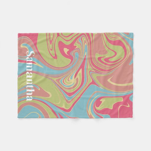 Custom Name Pink and Green Marble Fleece Blanket (Voorkant (Horizontaal))