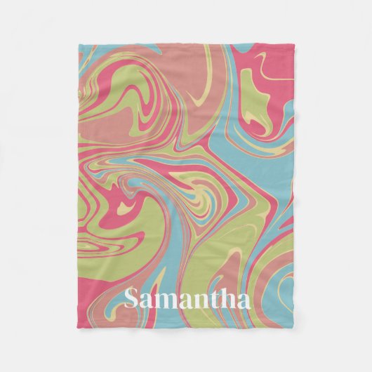 Custom Name Pink and Green Marble Fleece Blanket (Voorkant)
