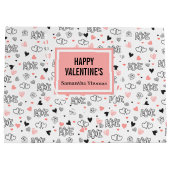Custom Name Pink Black Hearts Classic Gift Wrap  Groot Cadeauzakje (Achterkant)