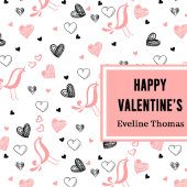 Custom Name Pink Black Hearts Simple Valentine  Groot Cadeauzakje