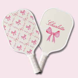 Custom Name Pink Coquette Bow Pickleball Paddle