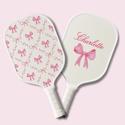 Custom Name Pink Coquette Bow Pickleball Paddle