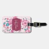 Custom Name Pink Floral Blossom Accent Bagagelabel (Voorkant horizontaal)