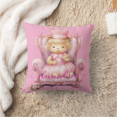 Custom Name Pink Girly Teddy Bear Throw Pillow Kussen (Deken)