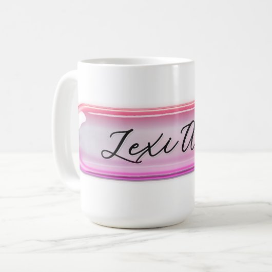 Custom Name Pink Glass Effect | Personalized Koffiemok (Voorkant links)