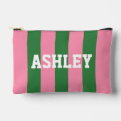 Custom Name Pink Green Stripe Accessory Pouch Etui (Voorkant)