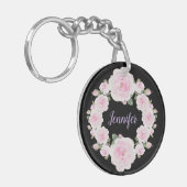 Custom Name, Pink Roses Wreath Acrylic Keychain (Voorkant Links)