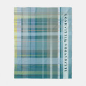 Custom Name Plaid Check Blue Teal Modern Stylish Fleece Deken (Voorkant)