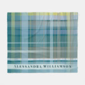 Custom Name Plaid Check Blue Teal Modern Stylish Fleece Deken (Voorkant (Horizontaal))
