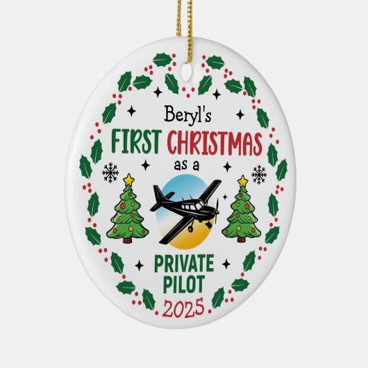 Custom Name Private Pilot First Christmas Keramisch Ornament (Rechts)