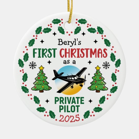 Custom Name Private Pilot First Christmas Keramisch Ornament (Voorkant)