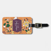 Custom Name Purple Floral Outline Bagagelabel (Voorkant horizontaal)