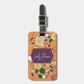 Custom Name Purple Floral Outline Bagagelabel (Voorkant verticaal)