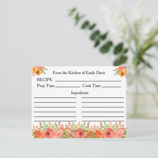 Custom Name Recept Kaarten met bloemen en groen (Staand voorkant)