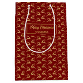 Custom Name Red and Gold Reindeer Gift Bag Medium Cadeauzakje (Voorkant)