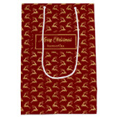 Custom Name Red and Gold Reindeer Gift Bag Medium Cadeauzakje (Achterkant)