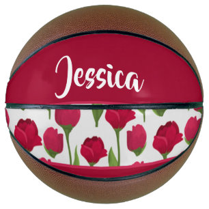Custom name red and pink roses basketbal