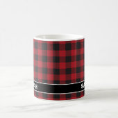 Custom Name Red & Black Buffalo Plaid Tartan Koffiemok (Center)