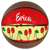 Custom name red cherries on yellow basketbal (Voorkant)