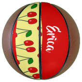 Custom name red cherries on yellow basketbal (Verticaal)