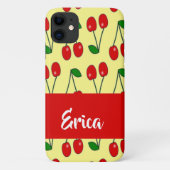 Custom name red cherries on yellow Case-Mate iPhone case (Achterkant)