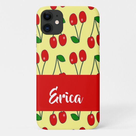 Custom name red cherries on yellow Case-Mate iPhone case (Achterkant)