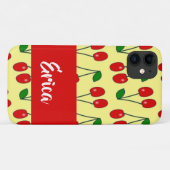 Custom name red cherries on yellow Case-Mate iPhone case (Achterkant (horizontaal))