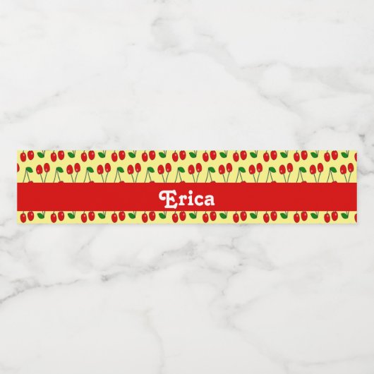 Custom name red cherries on yellow waterfles etiket (Enkel label)