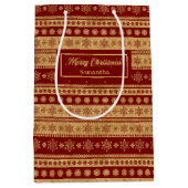 Custom Name Red Gold Christmas Paper Gift Bag Medium Cadeauzakje (Voorkant)