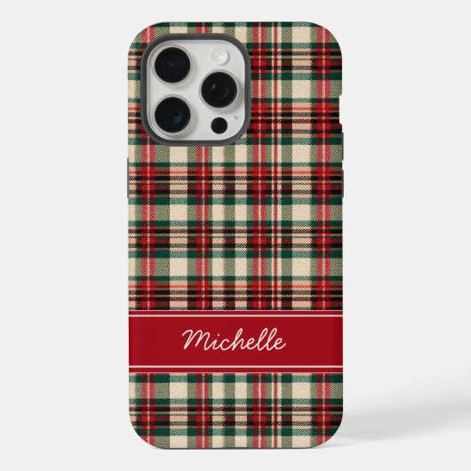 Custom Name Red Plaid Christmas Phone Case iPhone Hoesje (Achterkant)