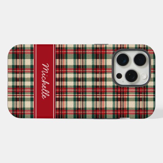 Custom Name Red Plaid Christmas Phone Case iPhone Hoesje (Achterkant horizontaal)