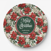 Custom Name Red Poinsettia Christmas Party Plates  Papieren Bordje (Voorkant)