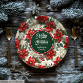 Custom Name Red Poinsettia Christmas Party Plates Papieren Bordje