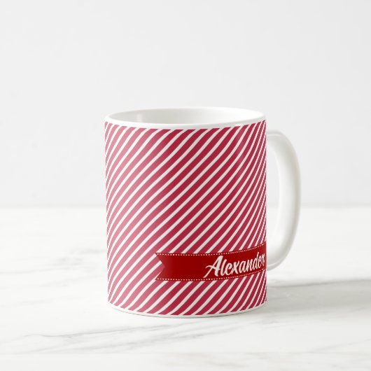 Custom Name Red Stripe Pattern Christmas Gift  Koffiemok (Voorkant rechts)