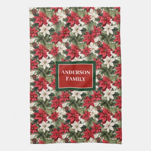 Custom Name Red Towel Traditional Holiday Accent Theedoek (Verticaal)