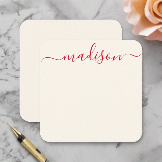 Custom Name Red Typography Girly Feminine Notitiekaartje