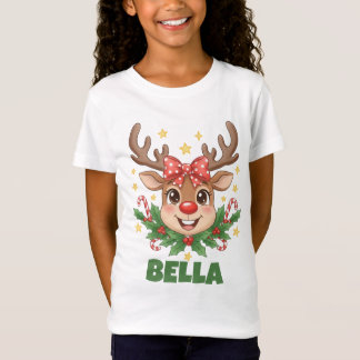 Custom Name Reindeer Kids Christmas Tee T-shirt