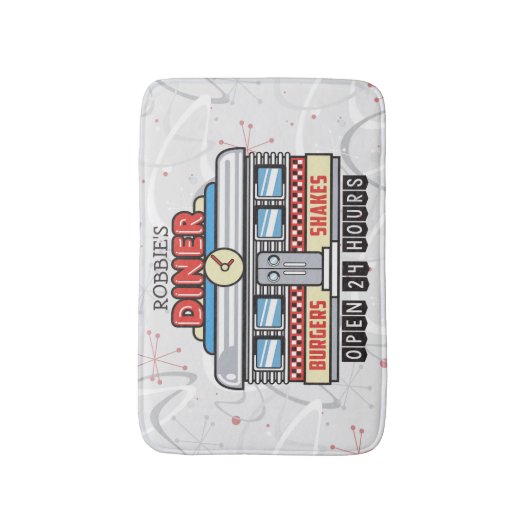Custom NAME Retro 50s Diner Sign Fifties Atomic Badmat (Voorkant Verticaal)