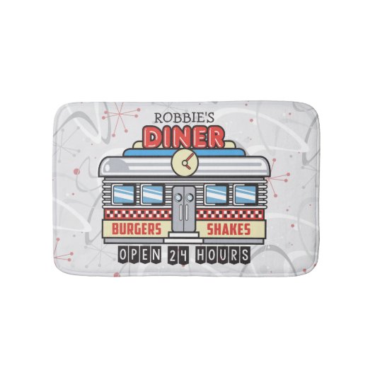 Custom NAME Retro 50s Diner Sign Fifties Atomic Badmat (Voorkant)