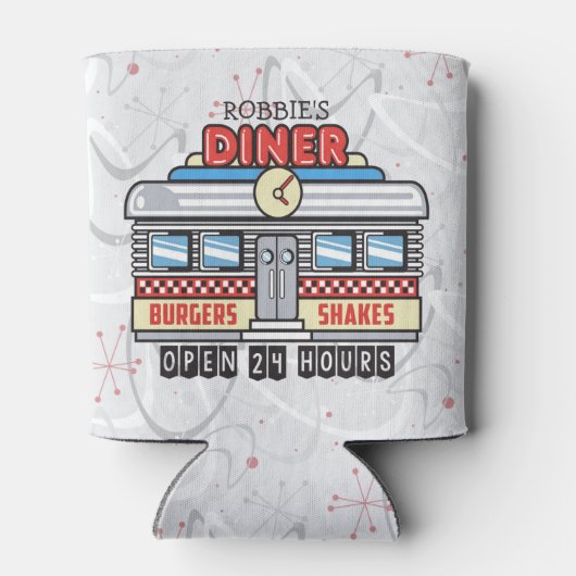 Custom NAME Retro 50s Diner Sign Fifties Atomic Blikjeskoeler (Achterkant)