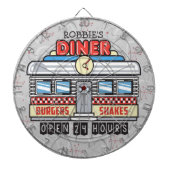 Custom NAME Retro 50s Diner Sign Fifties Atomic Dartbord (Voorkant)
