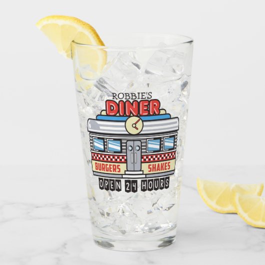 Custom NAME Retro 50s Diner Sign Fifties Atomic Glas (Voorkant ijs)